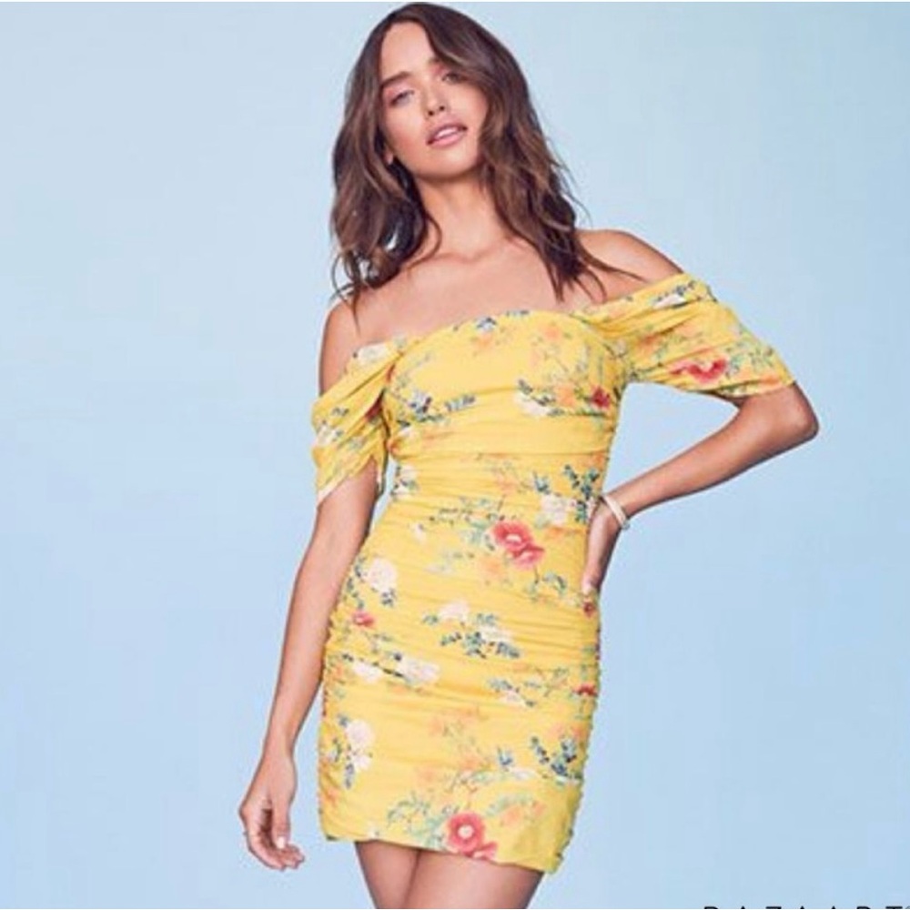 Lovers and friends yellow floral scrunch dress